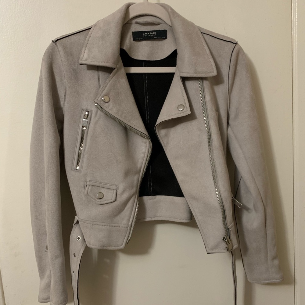 Light gray suede biker jacket